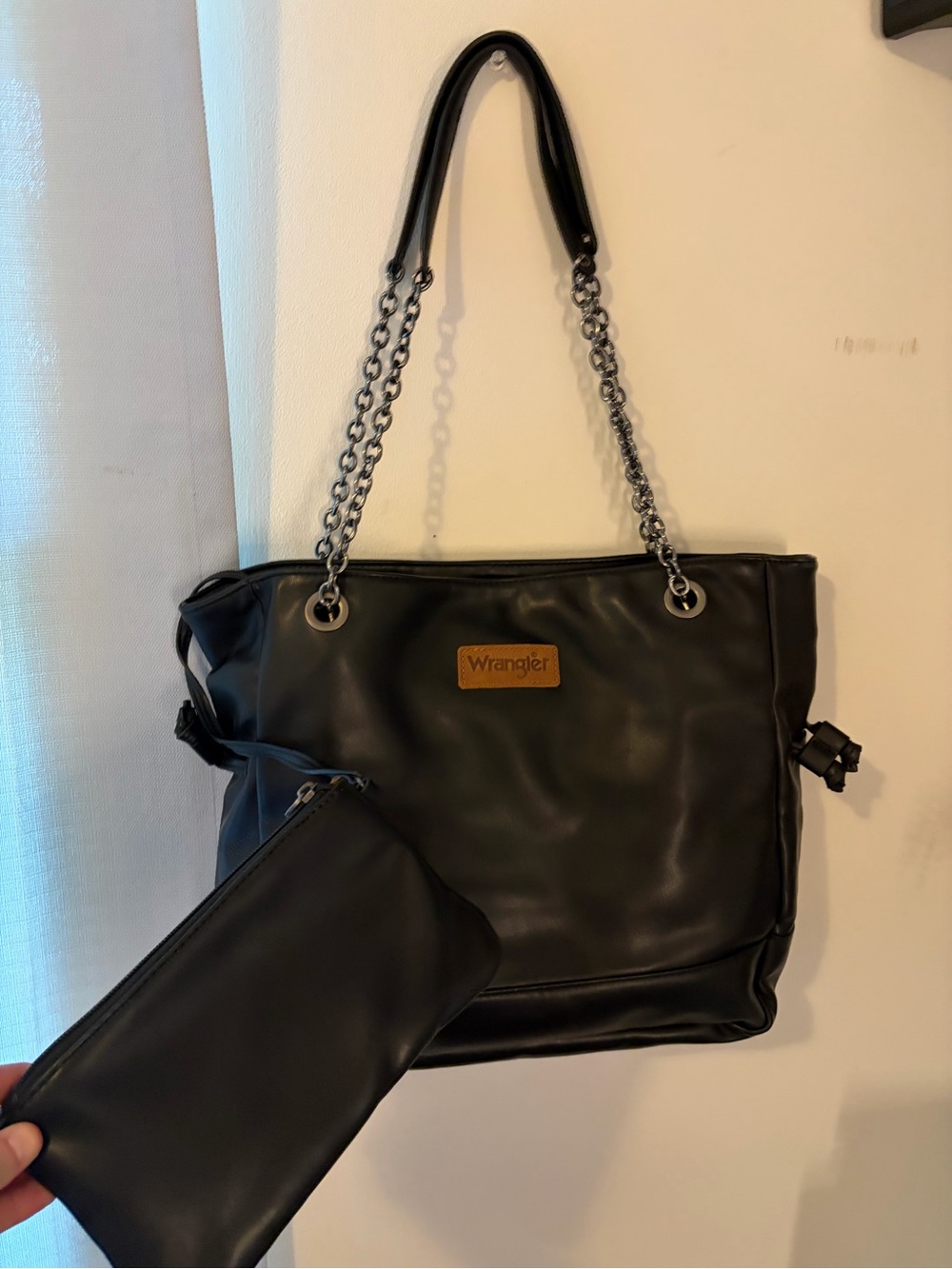 Wrangler Black Tote with Chain-Strap and Pouch